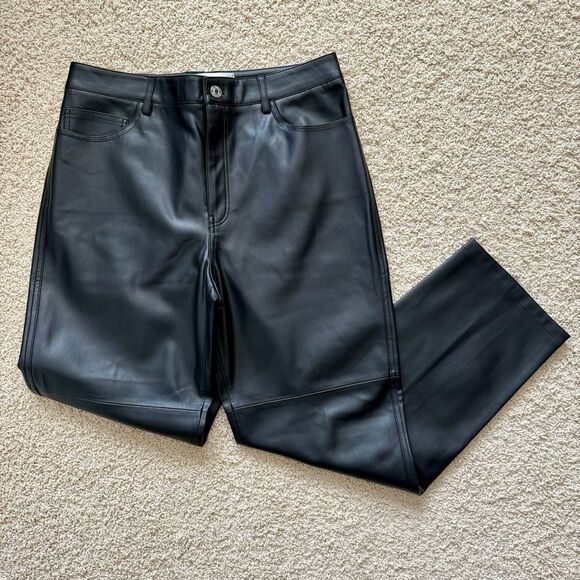 MANGO EUC Faux Leather Straight Leg Trousers Pants Black Size 10 - Picture 11 of 11
